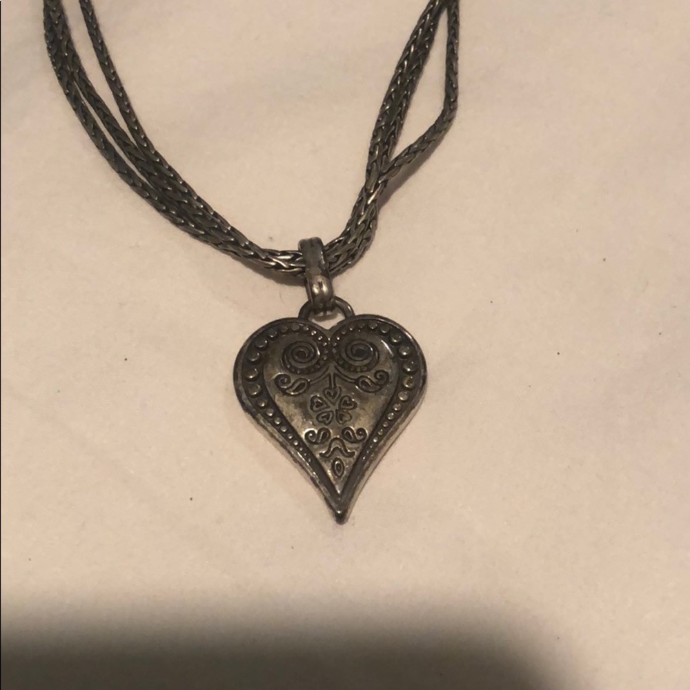 Brighton three layer silver heart charm necklace